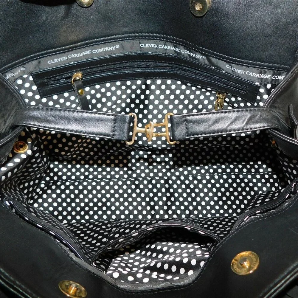 Clever Carriage Company French Black Leather Rose Large‎ Satchel